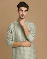 Manyavar Men Sage Green Self Embroidered Kurta Set