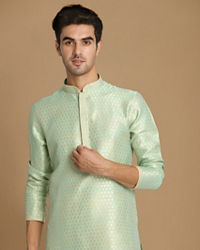 Manyavar Men Light Green Jacquard Kurta Set