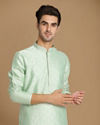 alt message - Manyavar Men Pastel Green Embroidered Kurta Set image number 0