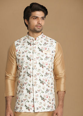 Manyavar Men Light Colored Floral Jacket image number 0