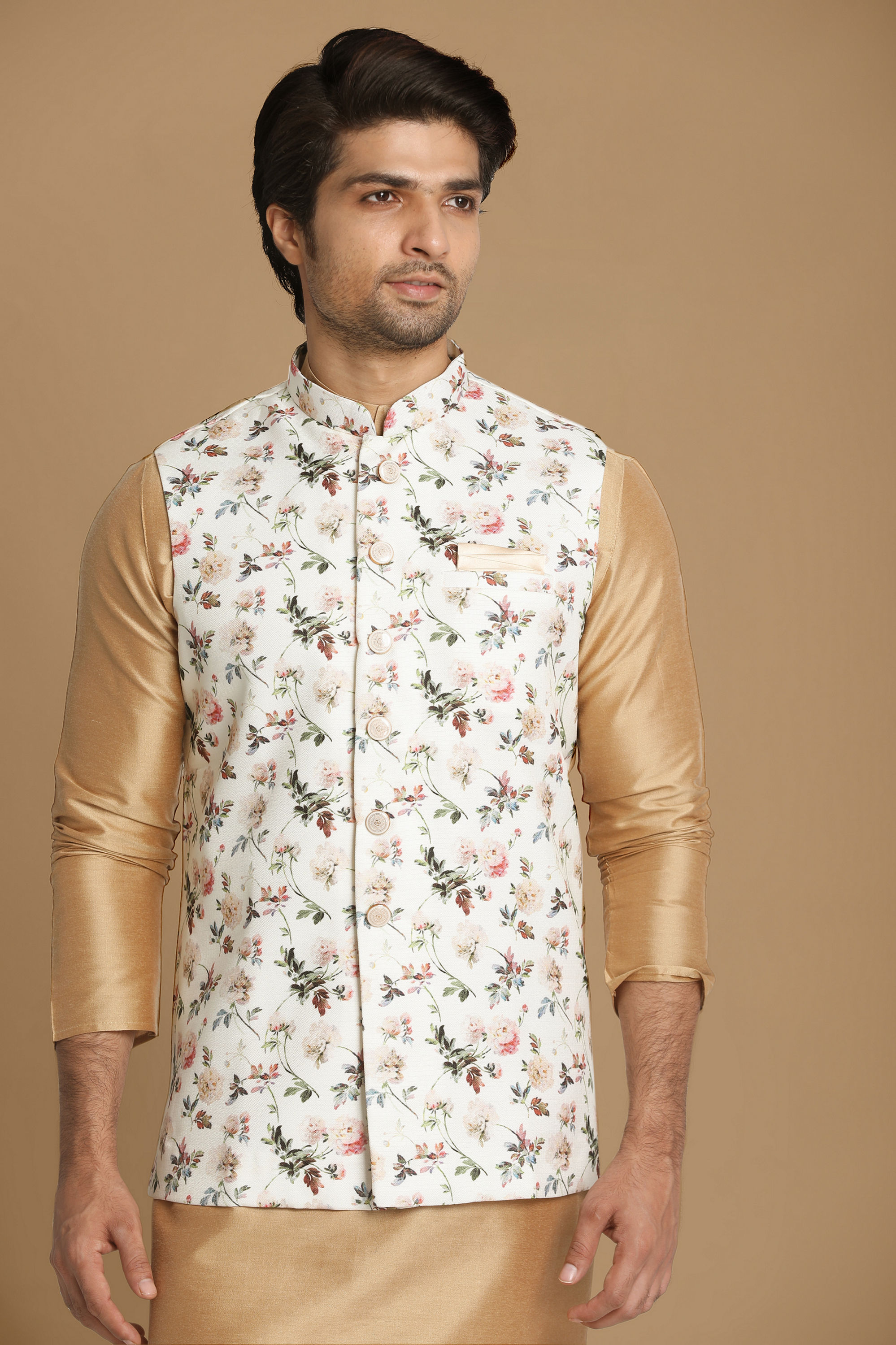 Manyavar Men Light Colored Floral Jacket