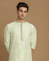 Manyavar Men Pastel Green Self Leaf Motif Kurta Set