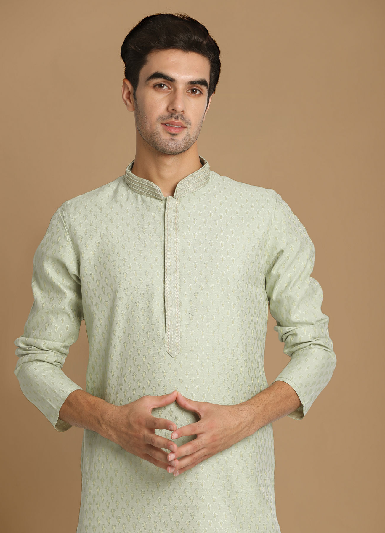 Manyavar Men Aqua Green Jaquard Kurta Pajama