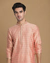 Manyavar Men Faded Pink Jacquard Kurta Set
