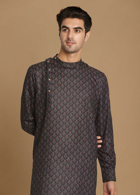 alt message - Manyavar Men Dark Blue Printed Kurta image number 0