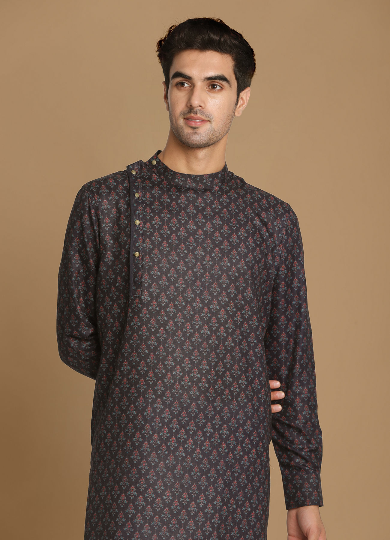 Manyavar Men Dark Blue Printed Kurta