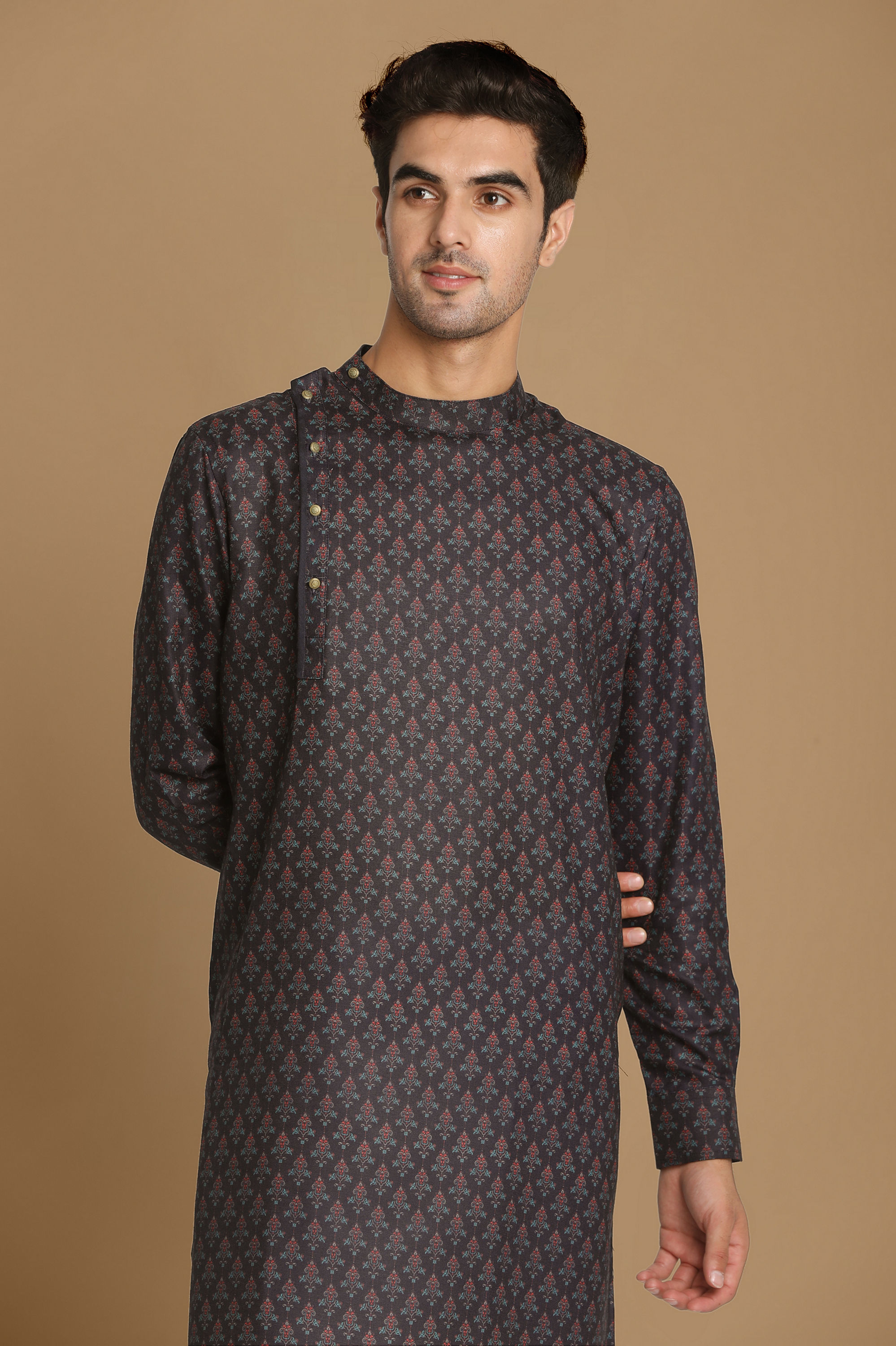 Manyavar Men Dark Blue Printed Kurta