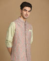 Manyavar Men Multicolored Jacket With Lime Green Kurta Set image number 0