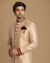 Manyavar Men Fashionable Fawn Indo Western Set