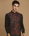 Manyavar Men Dark Blue Cherry Blossom Kurta Jacket image number 0