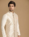 alt message - Manyavar Men Ivory Festive Kurta Jacket With Printed Motifs image number 0