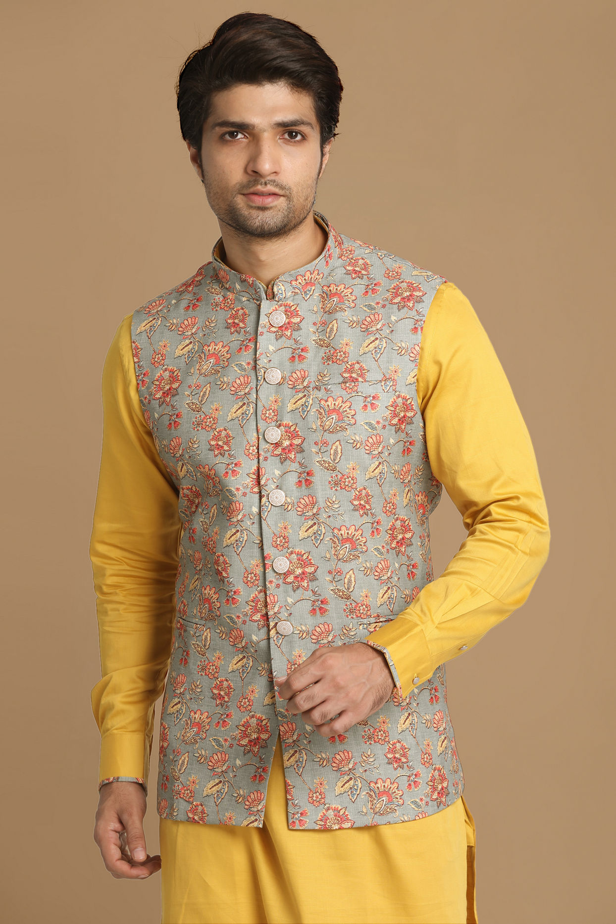 Buy Fine Light Orange Kurta Jacket Online in the USA @Manyavar - Kurta ...