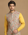 alt message - Manyavar Men Fine Light Orange Kurta Jacket image number 0