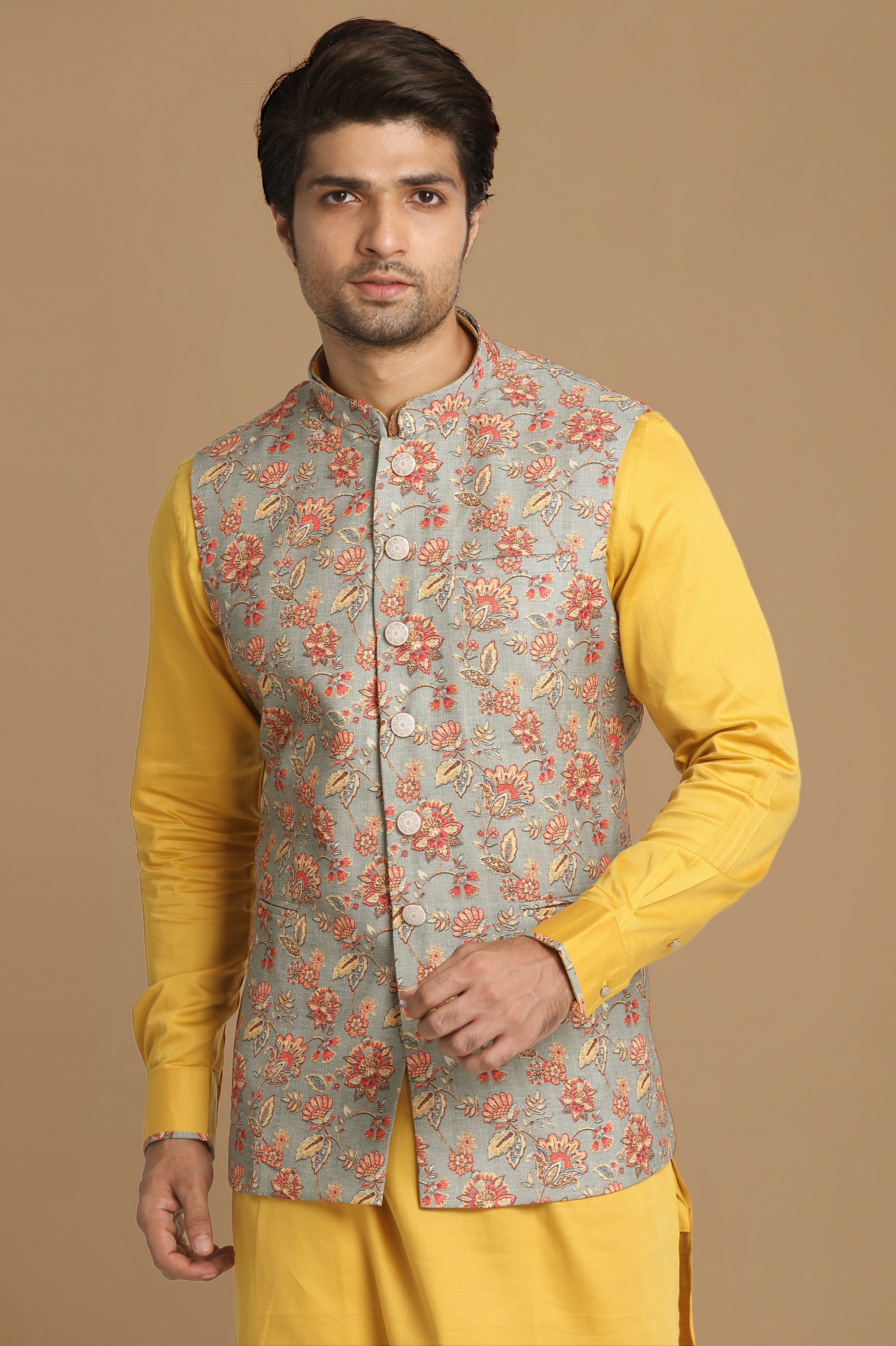 Manyavar Men Fine Light Orange Kurta Jacket