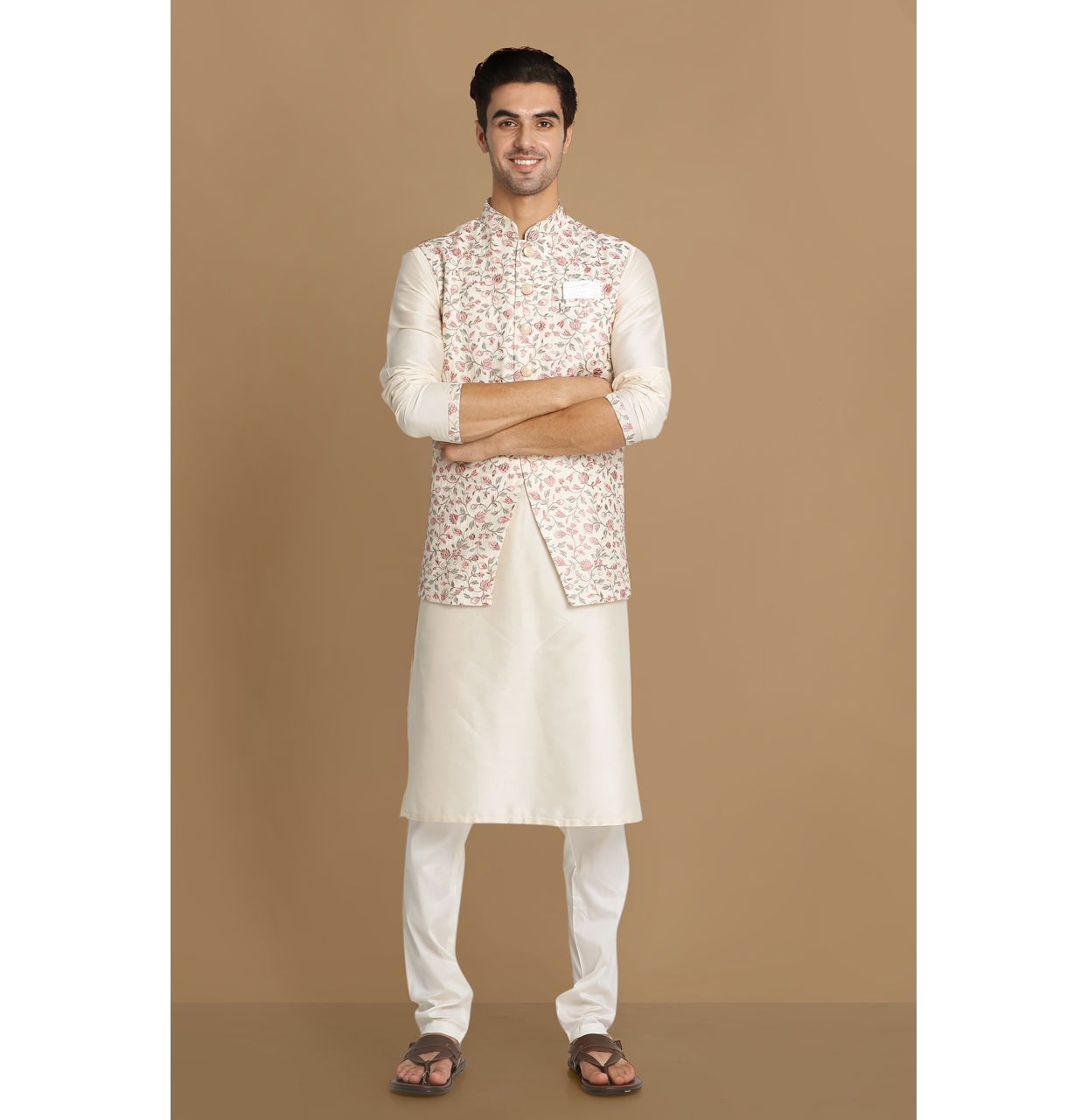 Manyavar Men Floral Embroidered Jacket image number 1