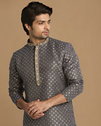 Manyavar Men Indigo Blue Booti Work Kurta Set