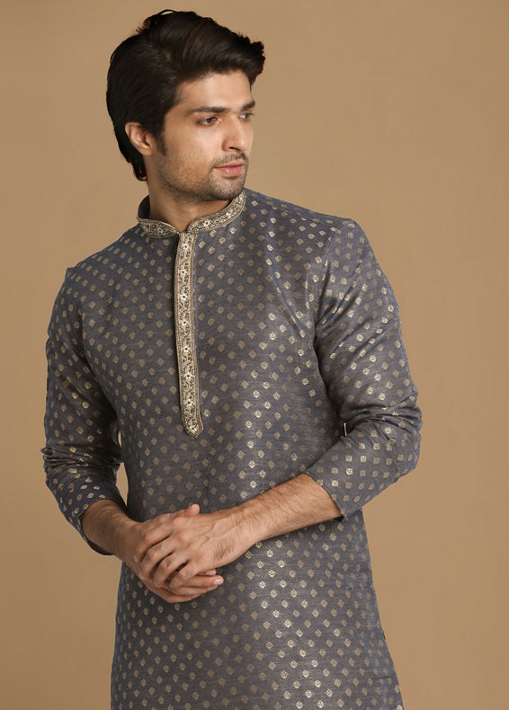 Manyavar Men Indigo Blue Booti Work Kurta Set