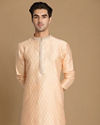 Manyavar Men Light Peach Self Motif Kurta Set image number 0