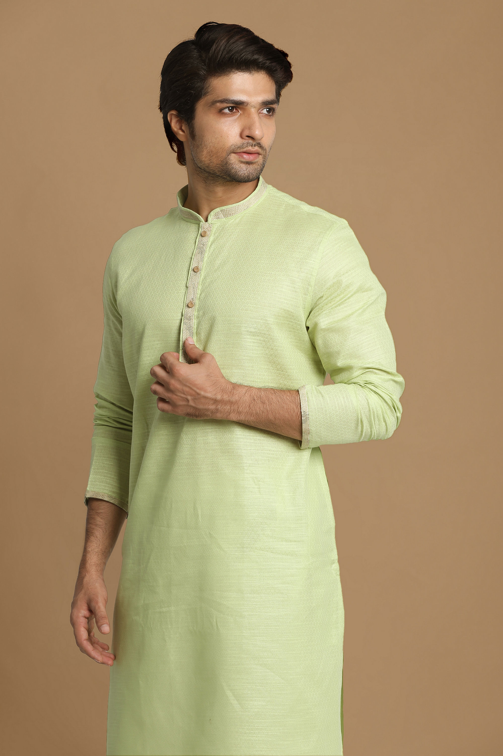 Manyavar Men Light Green Self Design Kurta Set