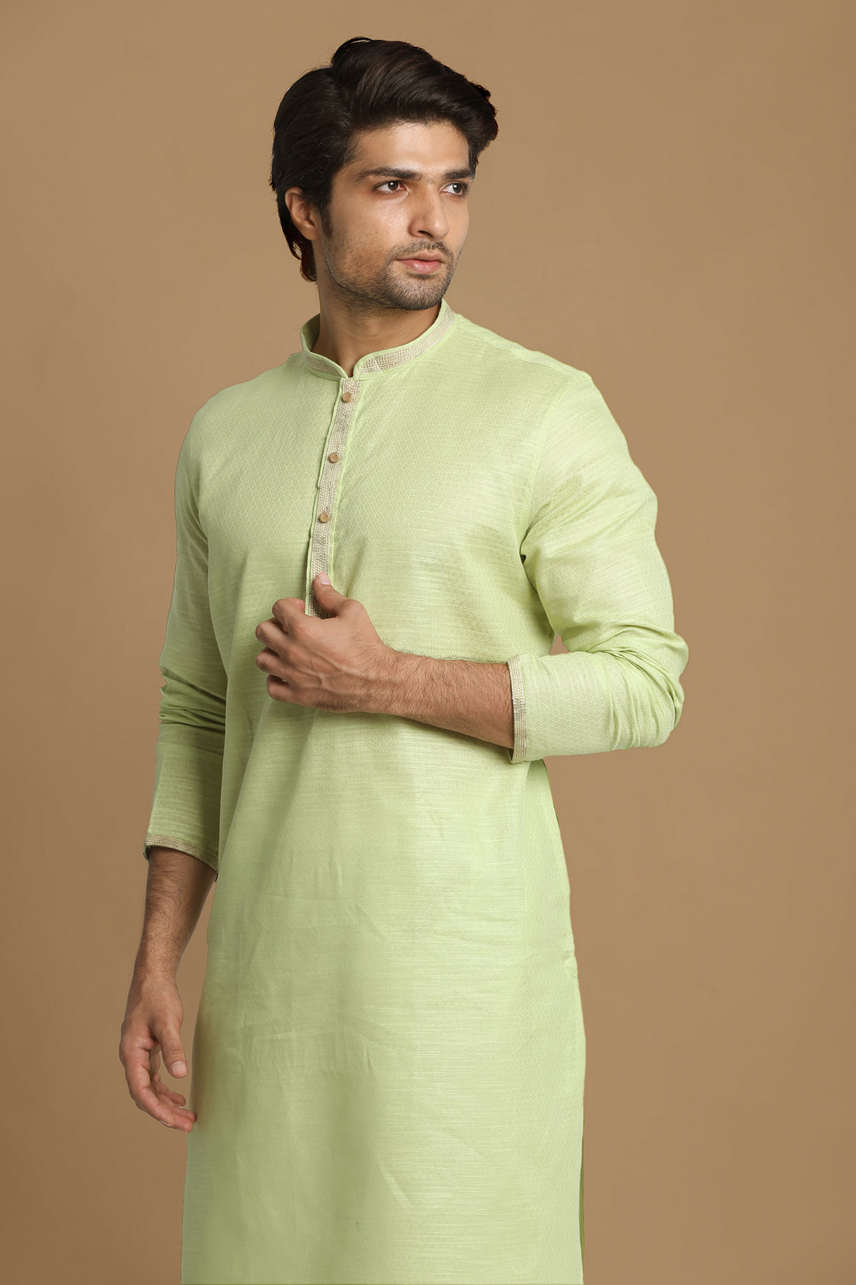 Manyavar Men Light Green Self Design Kurta Set