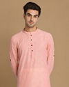 alt message - Manyavar Men Salmon Pink Self Chequered Kurta image number 0