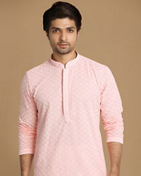 Manyavar Men Light Pink Chikankari Kurta Set