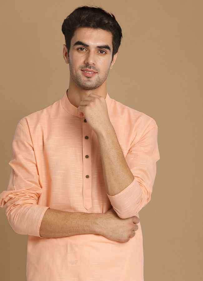 alt message - Manyavar Men Casual Light Pink Kurta image number 0