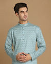 alt message - Manyavar Men Sky Blue Printed Kurta image number 0