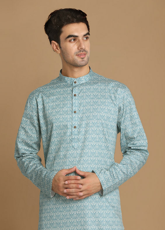 Manyavar Men Sky Blue Printed Kurta