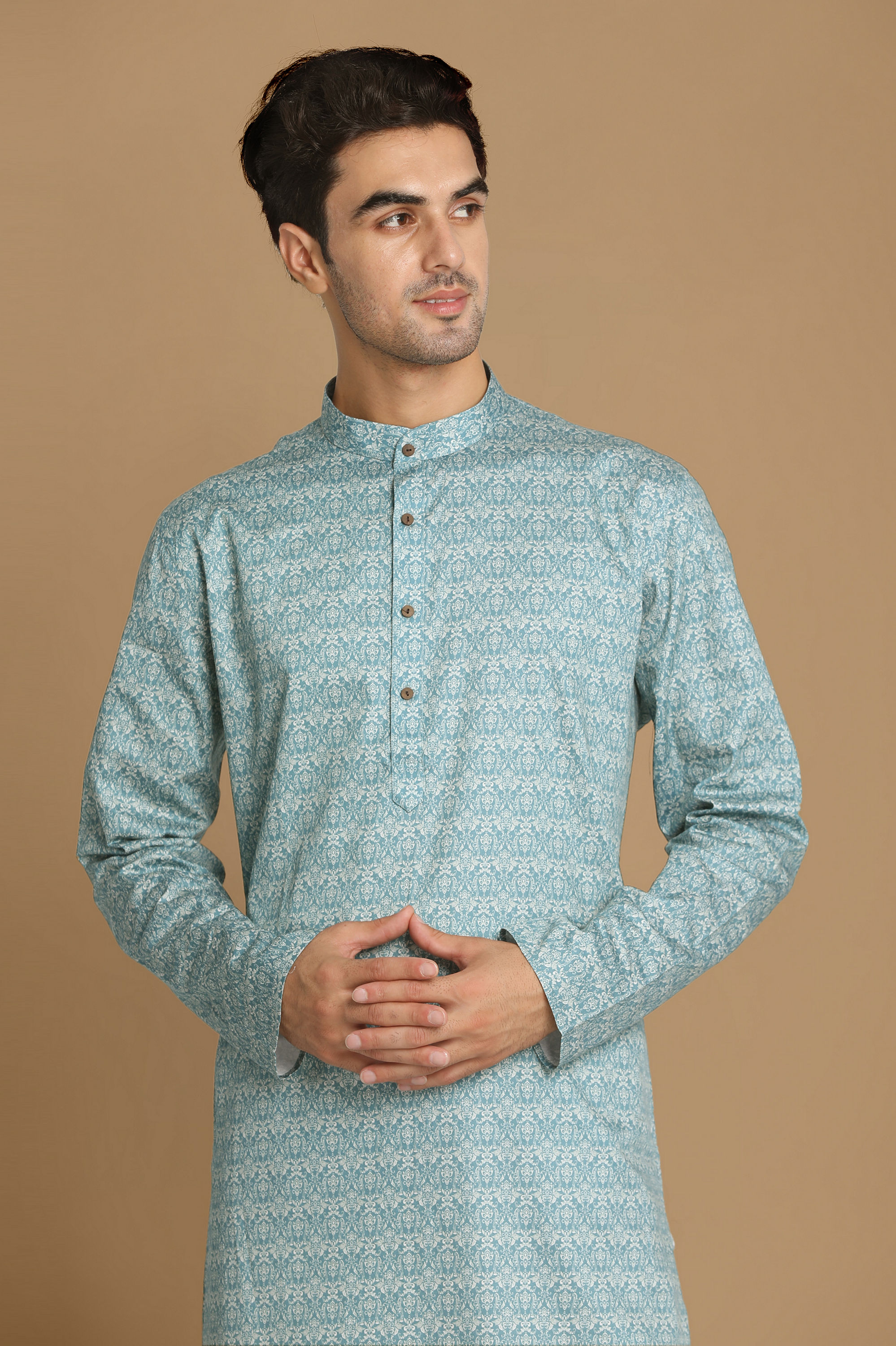 Manyavar Men Sky Blue Printed Kurta