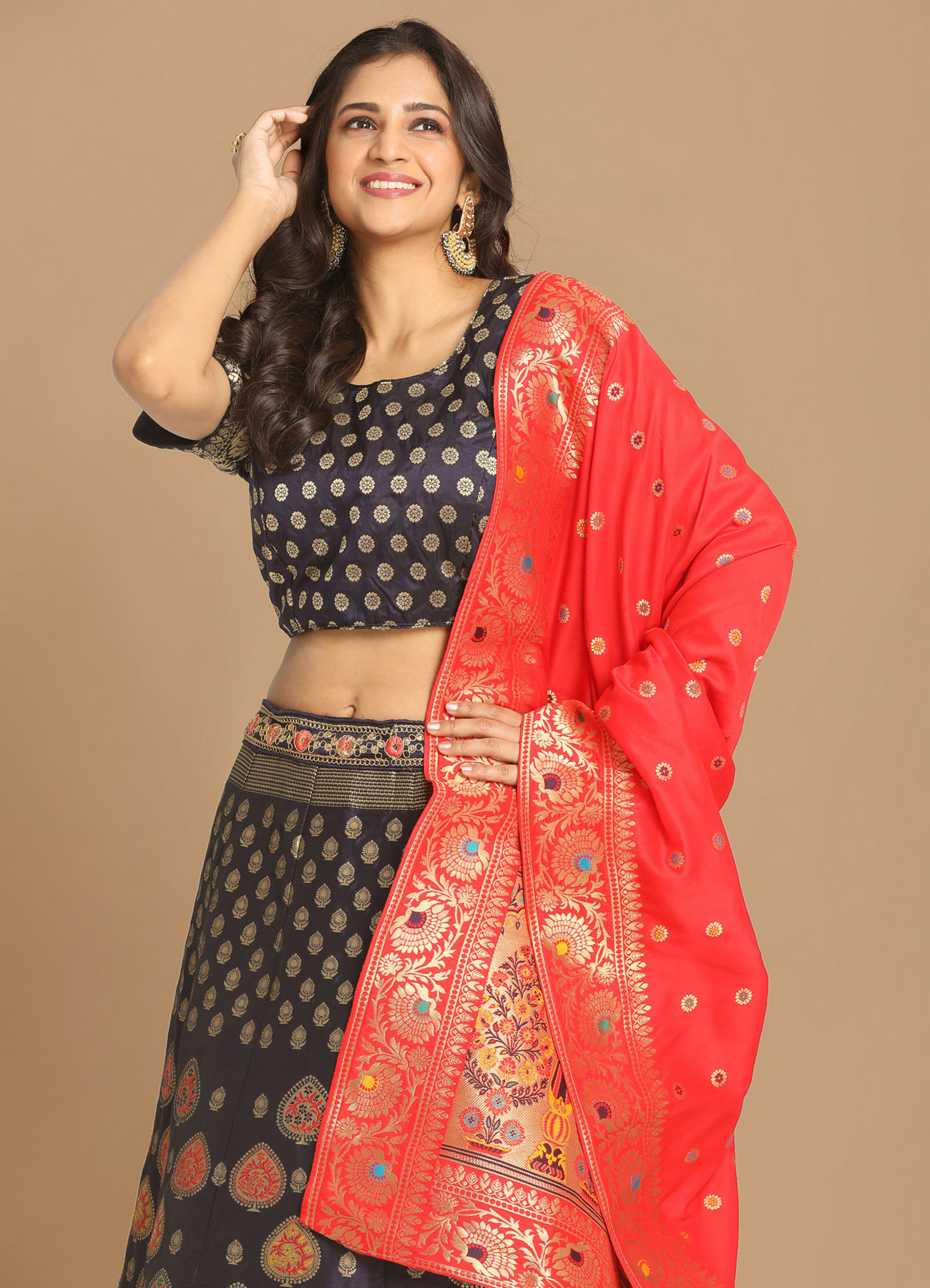 Mohey Women Brilliant Blue Weaved Benarasi Lehenga