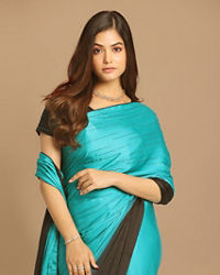 Mohey Women Light Blue And Black Combination Saree