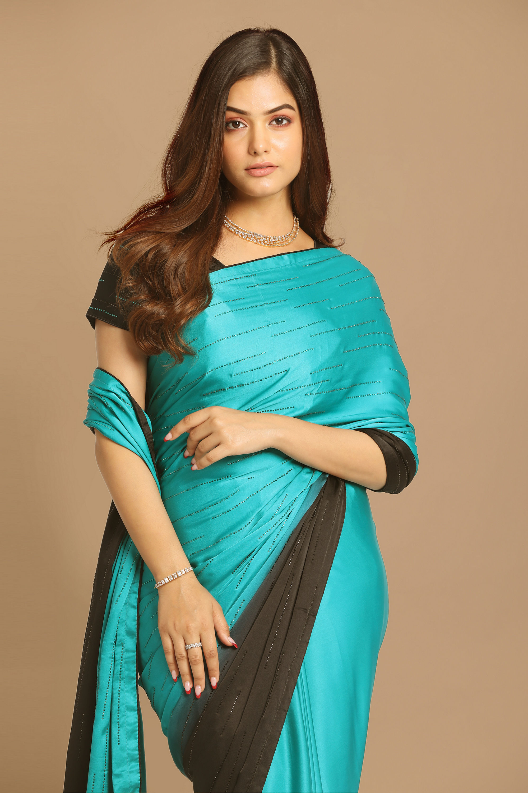 Mohey Women Light Blue And Black Combination Saree