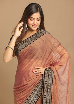 alt message - Mohey Women Delicate Peach Colour Saree image number 1