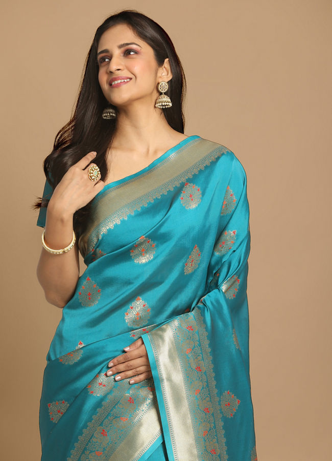 alt message - Mohey Women Dreamy Blue Saree image number 1