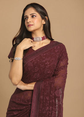 alt message - Mohey Women Coveted Wine Saree image number 1