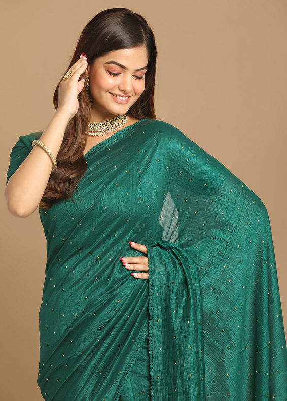 Mohey Women Decadent Dark Green Saree