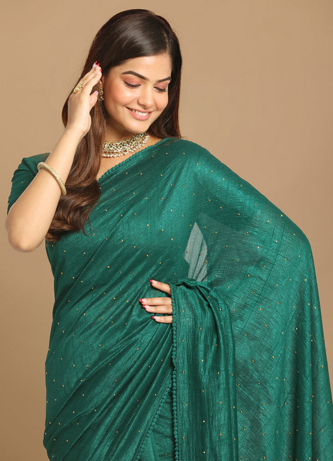 alt message - Mohey Women Decadent Dark Green Saree image number 1