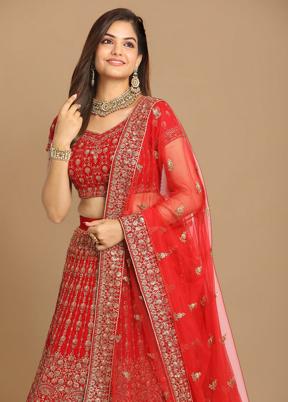 Mohey Women Royal Red Bridal Lehenga