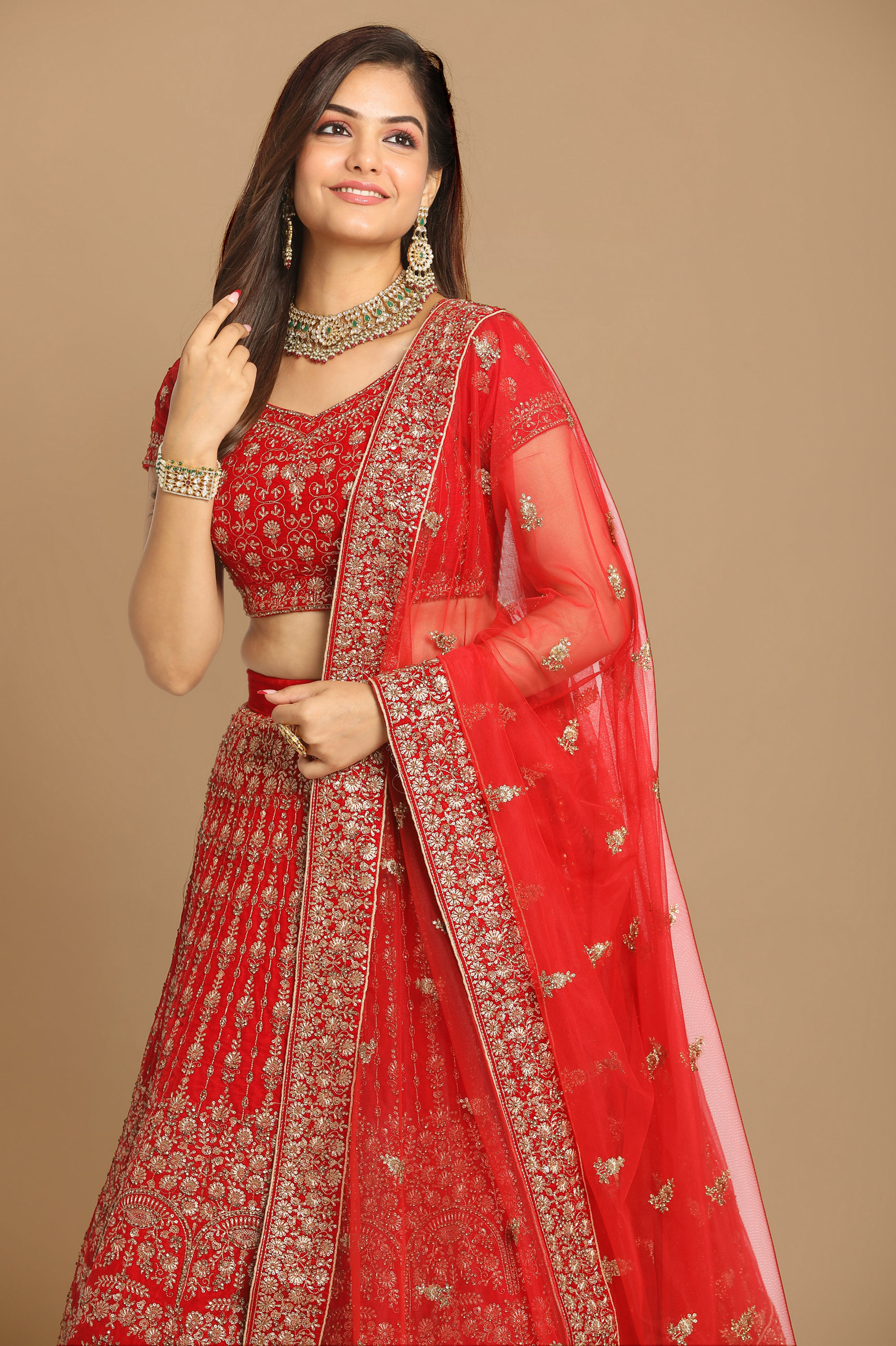 Mohey Women Royal Red Bridal Lehenga