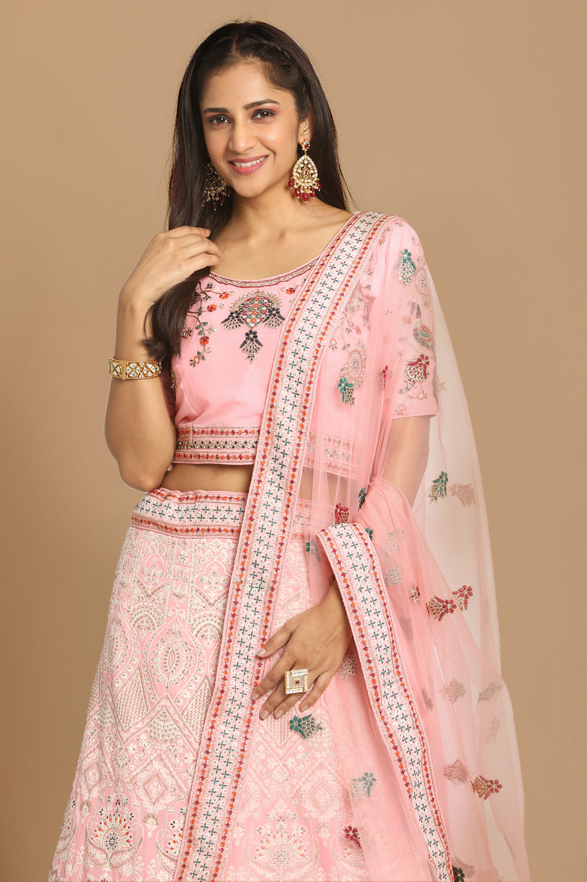 Mohey Women Light Pink Georgette Lehenga