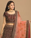 Mohey Women Scarlet Red Zari Embroidered Bridal Lehenga