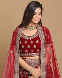 Mohey Women Resplendent Maroon Bridal Lehenga