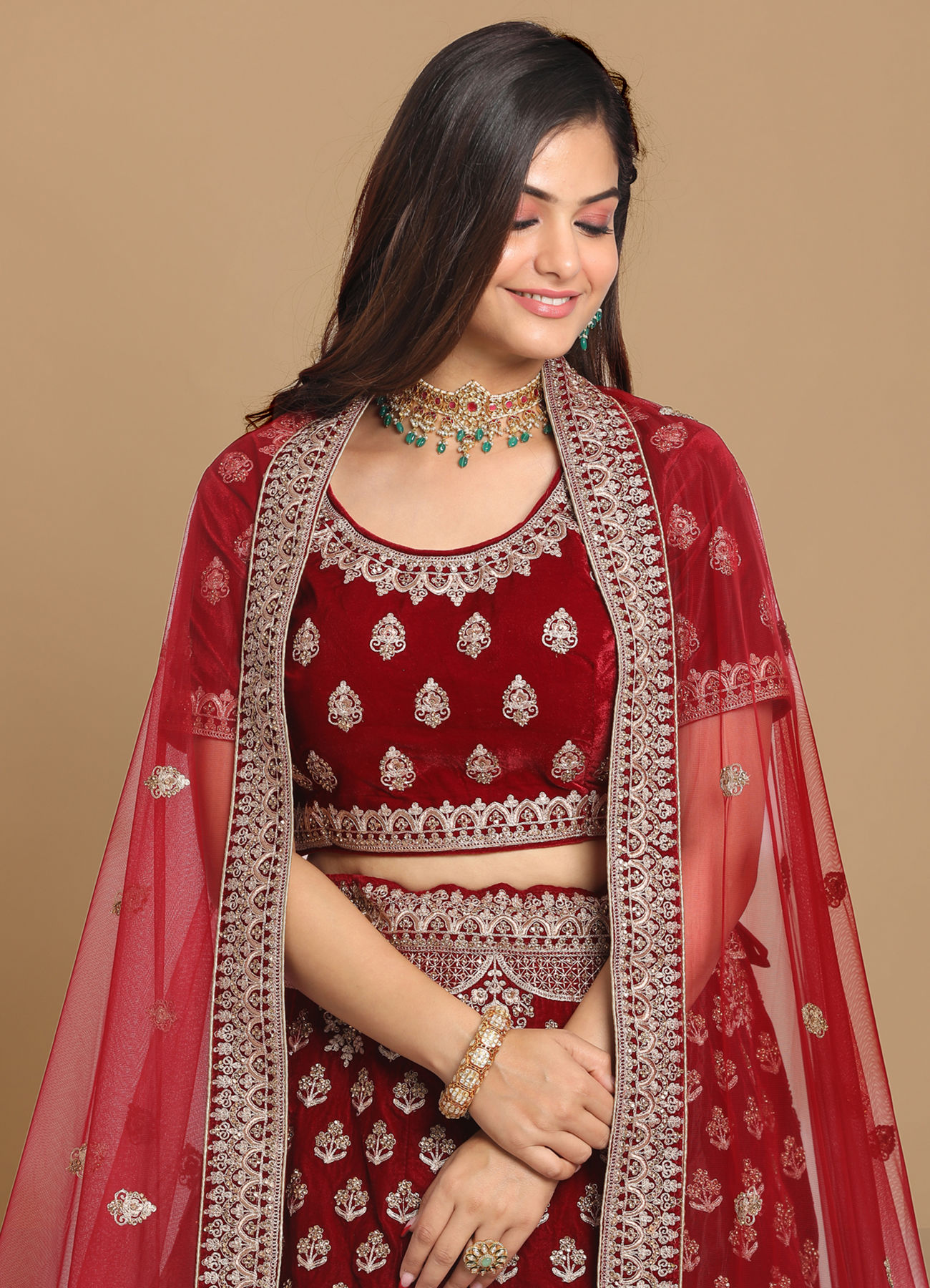 Mohey Women Resplendent Maroon Bridal Lehenga