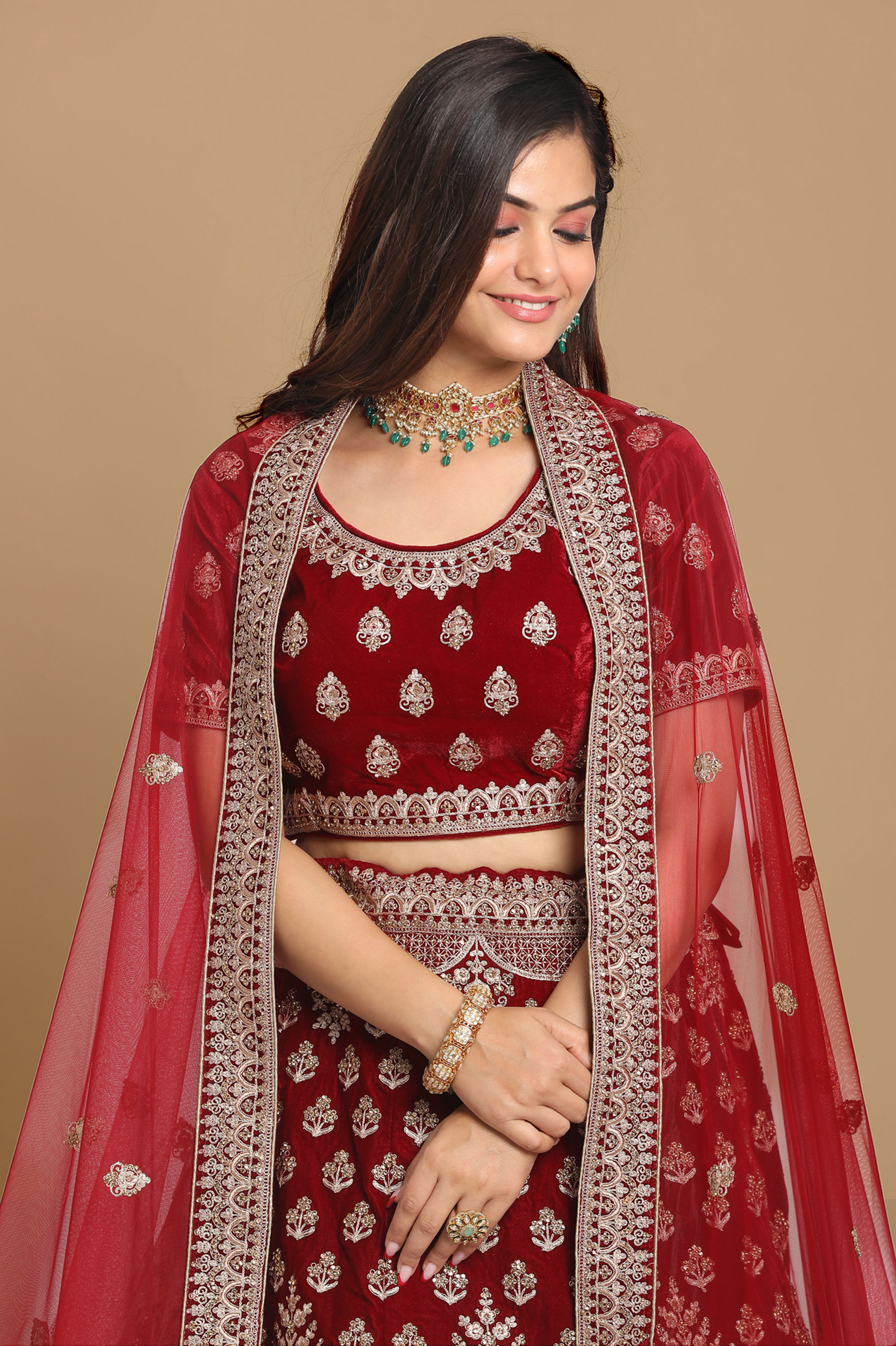 Mohey Women Resplendent Maroon Bridal Lehenga