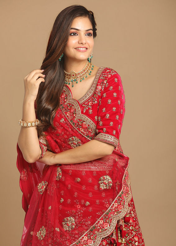 Mohey Women Glamorous Rani Pink Bridal Lehenga