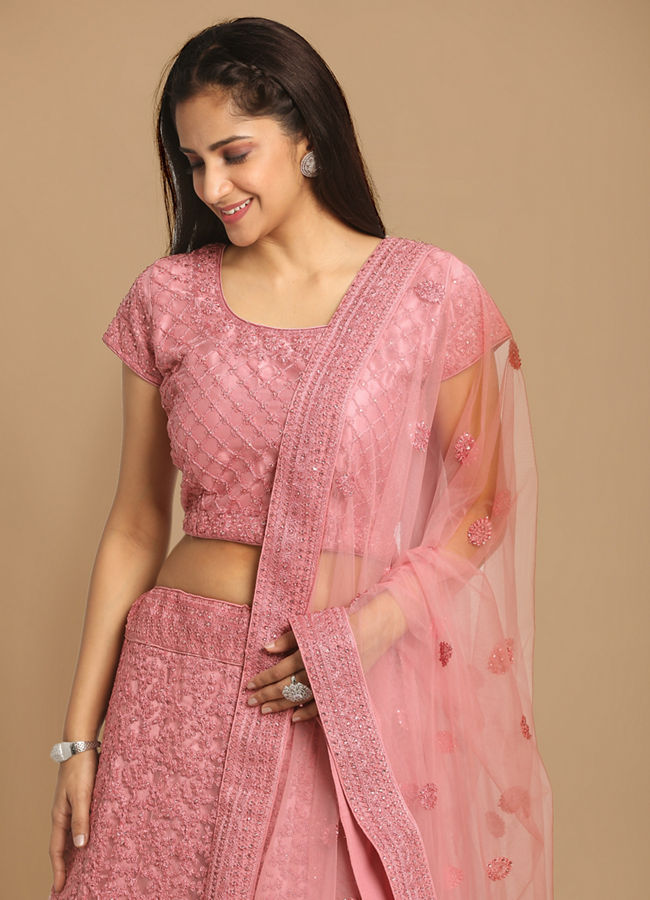 alt message - Mohey Women Beautiful Embroidered Pink Lehenga image number 1