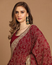 Mohey Women Gorgeous Wine Saree