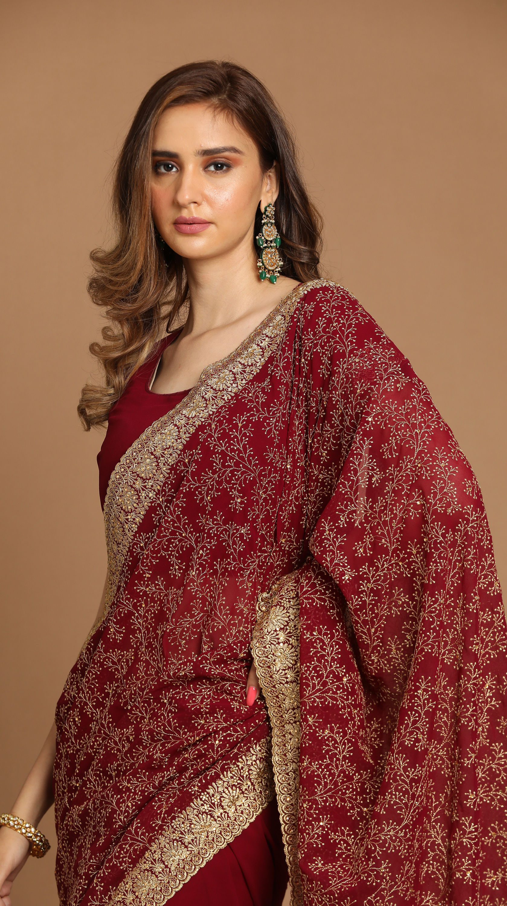 Mohey Women Gorgeous Wine Saree