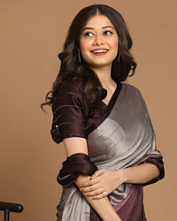 Mohey Women Partywear Wine And Grey Saree